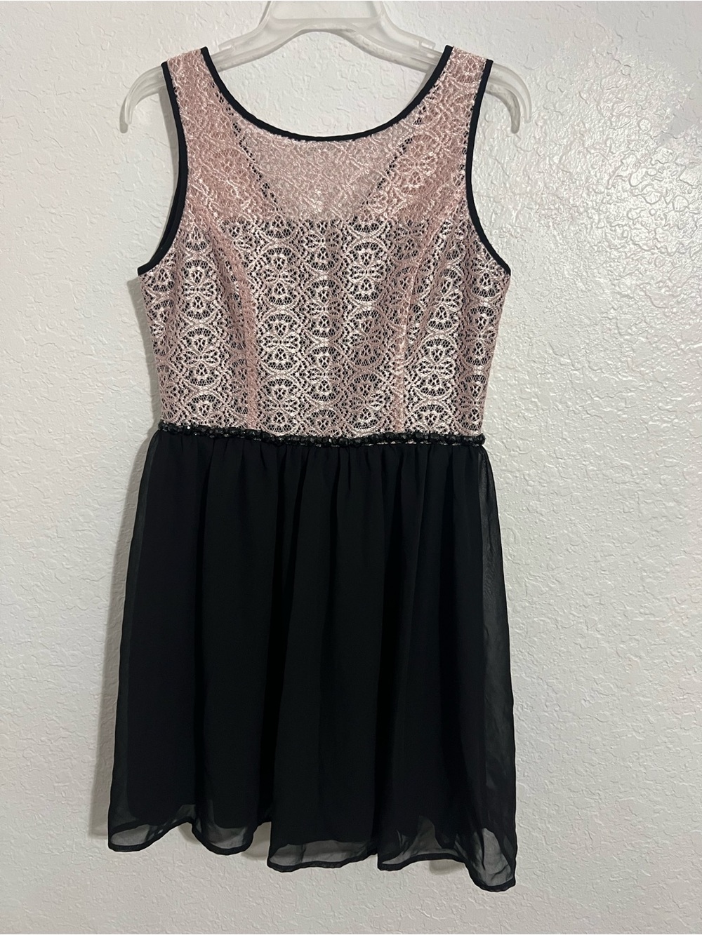 Xtraordinary Juniors Size 13 Short Dress Black Pink Lace Top Sleeveless #647
